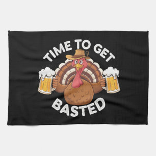 Time To Get Basted Funny Beer Thanksgiving Turkey Kitchen Towel