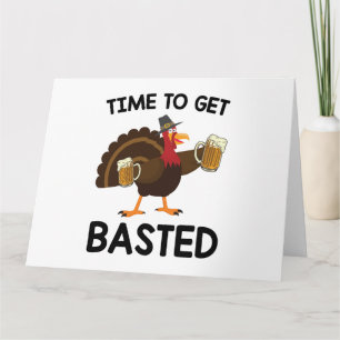 Time To Get Basted Funny Beer Turkey Thanksgiving Letterpress Thank You Card
