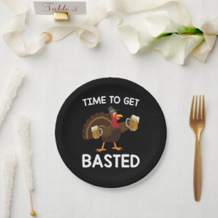 Time To Get Basted Funny Beer Turkey Thanksgiving  Paper Plates
