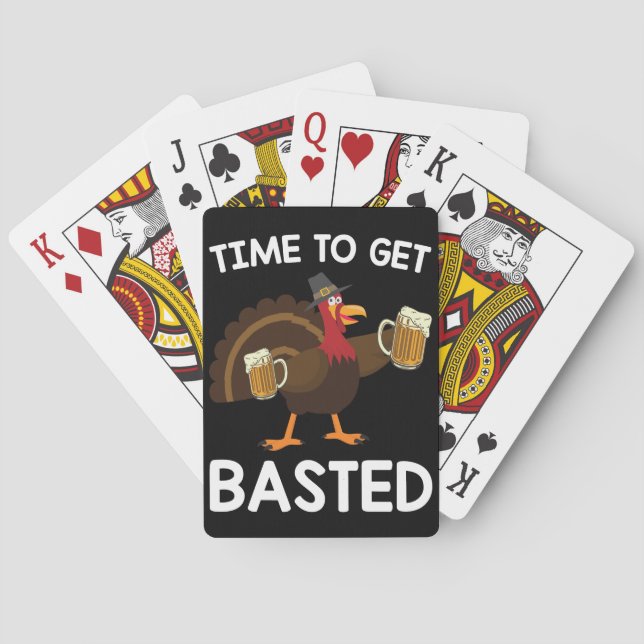 Time To Get Basted Funny Beer Turkey Thanksgiving  Poker Cards (Back)