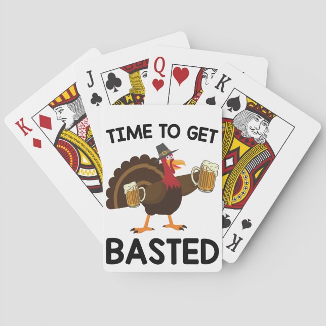 Time To Get Basted Funny Beer Turkey Thanksgiving  Poker Cards (Back)