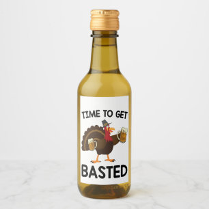 Time To Get Basted Funny Beer Turkey Thanksgiving Wine Label