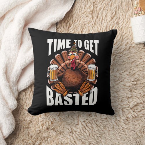 Time To Get Basted Thanksgiving Turkey Beer Throw Pillow