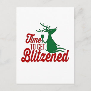 Time to Get Blitzened Christmas Reindeer Invitation Postcard