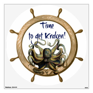 Time To Get Kraken With Ships Wheel Wall Sticker