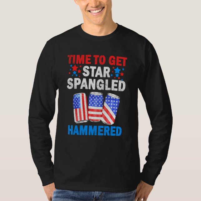 Time To Get Star Spangled Hammered Beer Usa Flag 4 T-Shirt (Front)