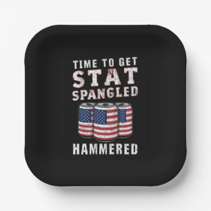 Time To Get Star Spangled Hammered Beer USA Flag Paper Plates