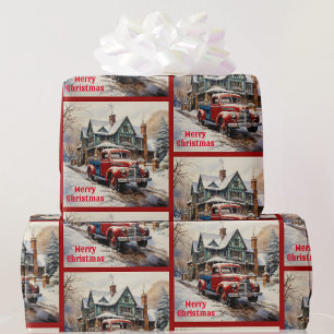 Time To Get The Christmas Tree Red Truck Gift Wrapping Paper