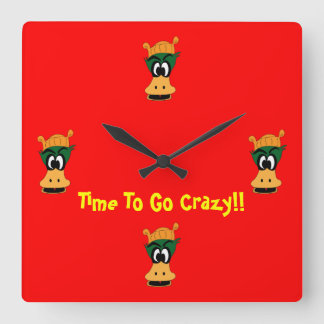 Time To Go Crazy with Cross-Eyed Green Duck Square Wall Clock