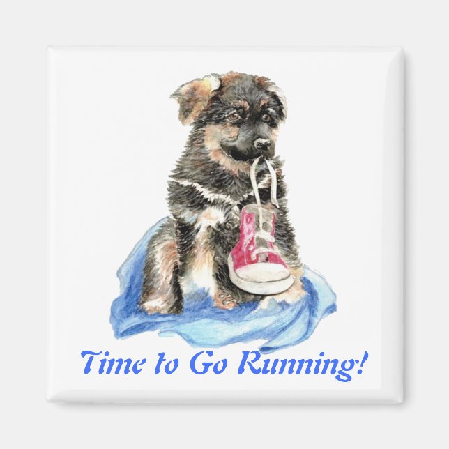 Time to Go Running Cute Dog & Sport Humor Magnet (Front)