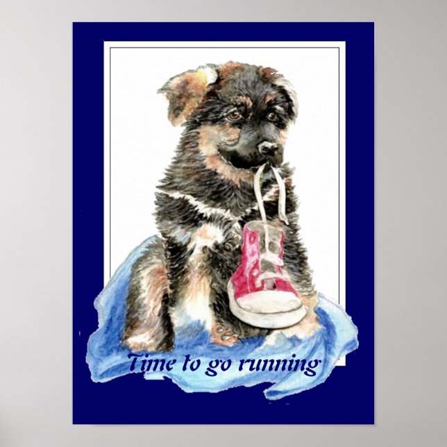Time to go Running Motivation Quote Cute Dog Poster (Front)