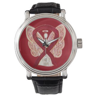 Time to Hope Burgundy Awareness Ribbon Watches