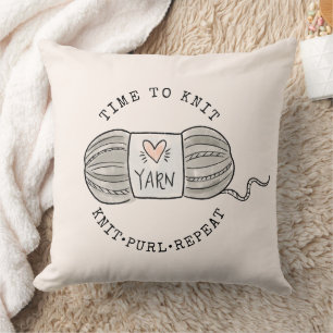 Time to Knit Blush Pink Throw Pillow