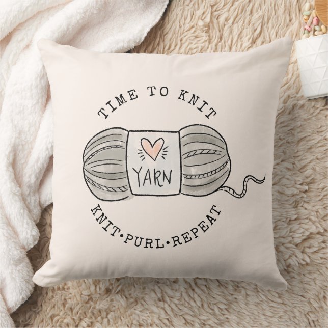 Time to Knit Blush Pink Throw Pillow (Blanket)