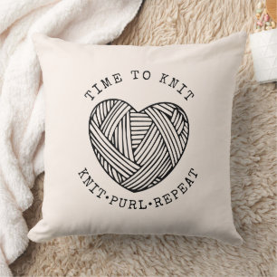 Time to Knit Blush Pink Throw Pillow
