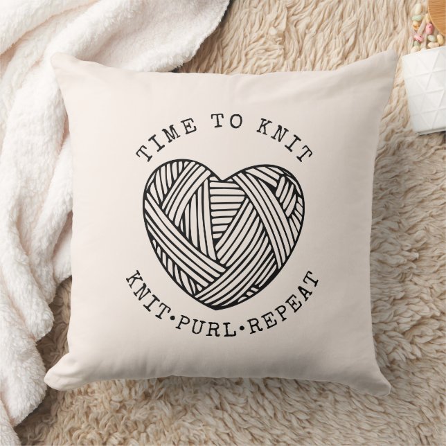 Time to Knit Blush Pink Throw Pillow (Blanket)