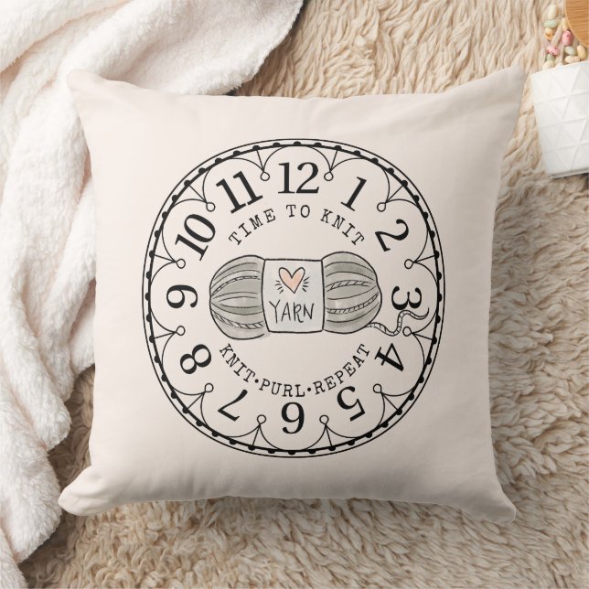 Time to Knit Yarn Clock Face  Throw Pillow (Blanket)