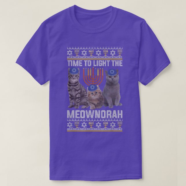 Time To Light The Meownorah Cat Menorah Lover Ugly T-Shirt (Design Front)