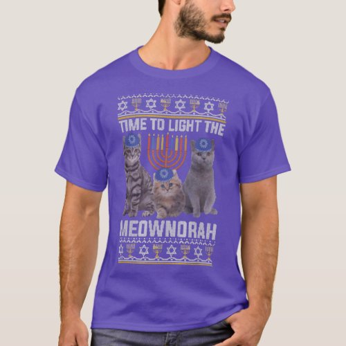 Time To Light The Meownorah Cat Menorah Lover Ugly T_Shirt