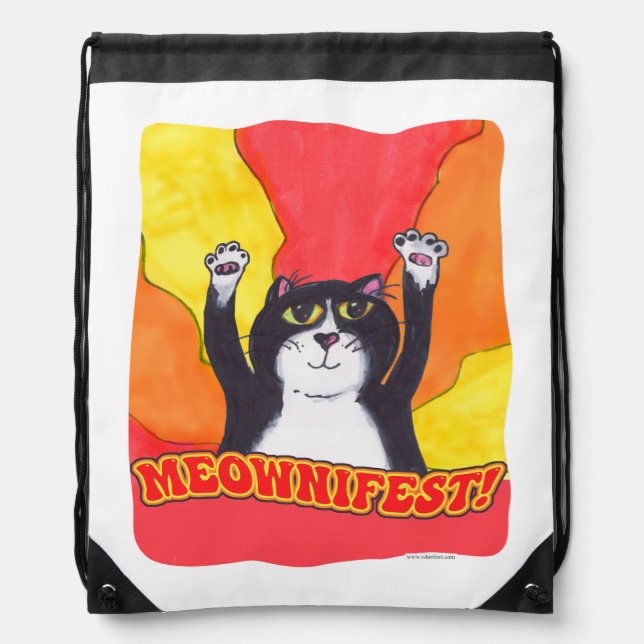 Time To Meownifest Epic Cat Statement Fun Drawstring Bag (Front)