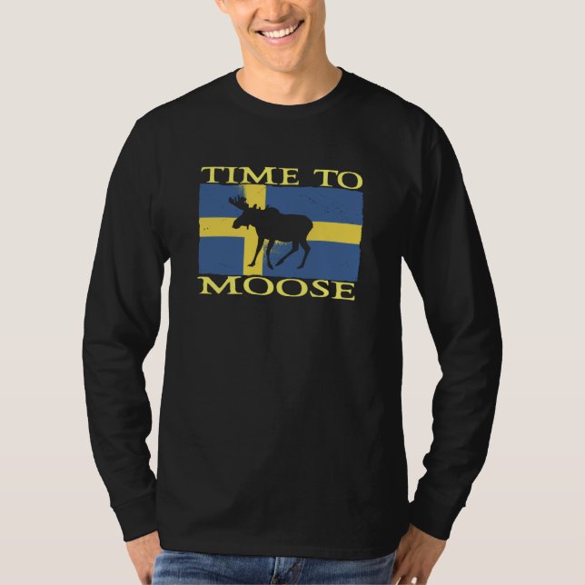 Time To Moose Scandinavia Souvenir Sweden Flag Moo T-Shirt (Front)