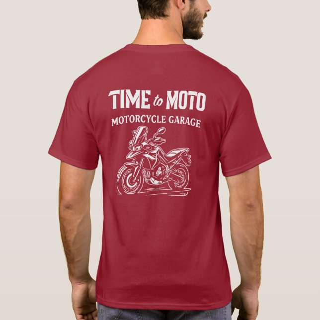 Time to Moto Adventure Motorcycle Garage T-Shirt (Back)