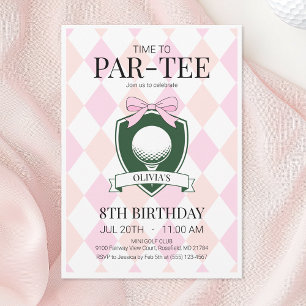 Time to Par-Tee Pink Golf 8th Birthday Party Invitation