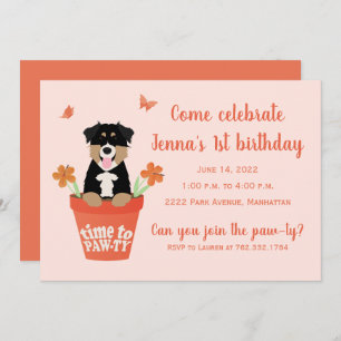 Time To Pawty Australian Shepherd Dogs Invitation