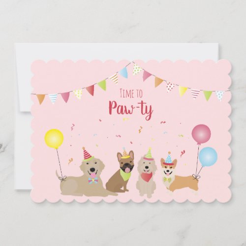 Time To Pawty Birthday Dogs Invitation