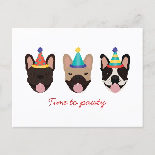 Time To Pawty French Bulldog Party Hats Red Postcard