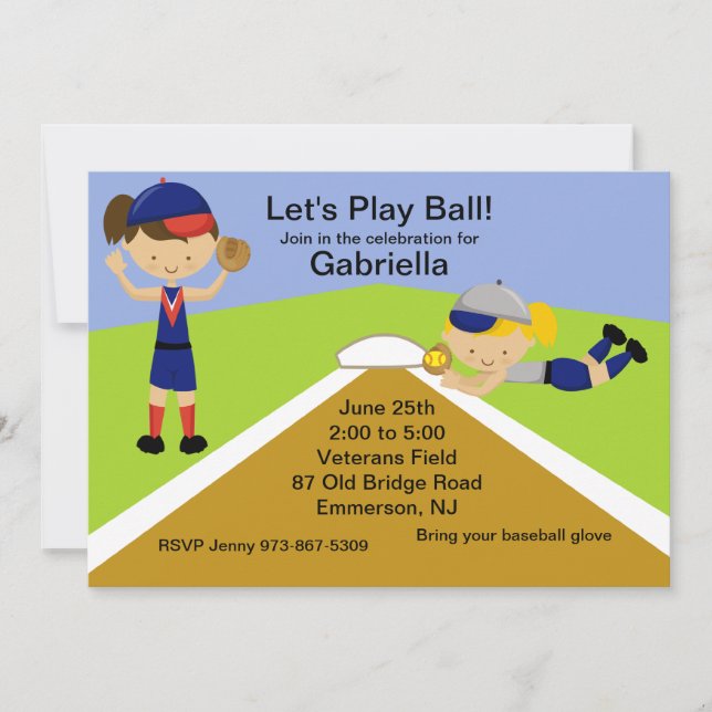 Time To Play Ball! Softball Birthday Invitation (Front)