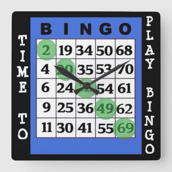 Time To Play Bingo Wall Square Wall Clock by Everything_Grandma at Zazzle