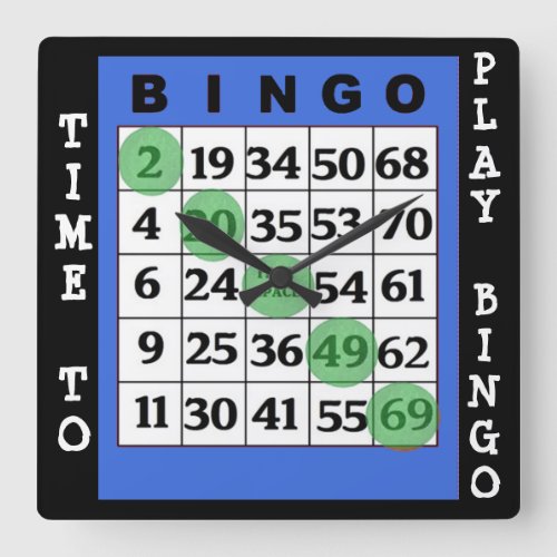 Time to Play Bingo Wall Square Wall Clock