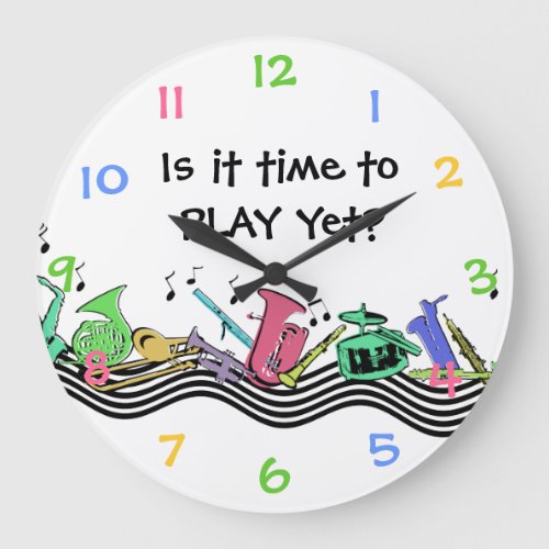 Time to Play Musical Instruments Large Clock