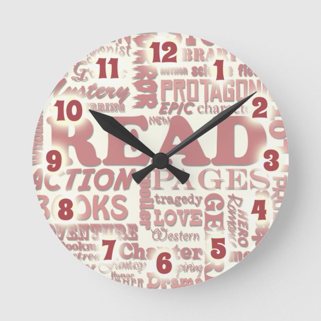 Time to Read Fun Bookworm Slogans Round Clock (Front)