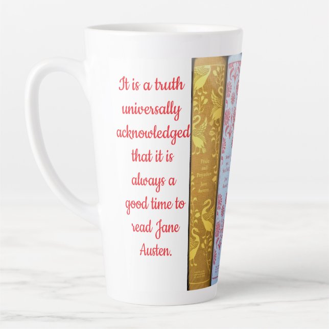 Time to read Jane Austen(red script) Latte Mug (Left)