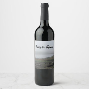 Time to Relax Beach Landscape Misty Morning Fog Wine Label
