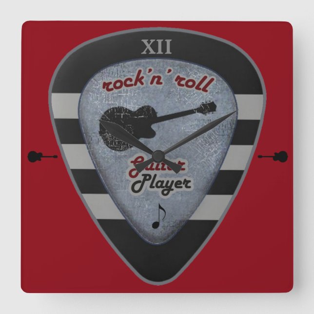 time to rock/ a guitar pick square wall clock (Front)