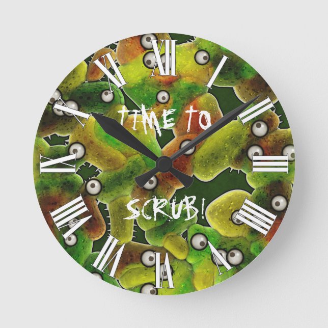 TIME TO SCRUB MEDICAL O.R. ER Fun Microbes Clock (Front)