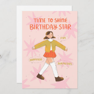 Time to shine birthday star, cute illustrated card