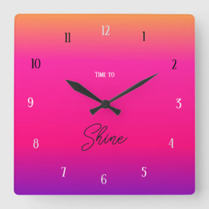 Time to Shine – Bold Sunset Gradient Square Wall Clock