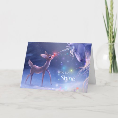 Time to Shine Magical Unicorn Rudolph Christmas Holiday Card