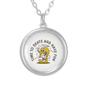 Time to skate silver plated necklace