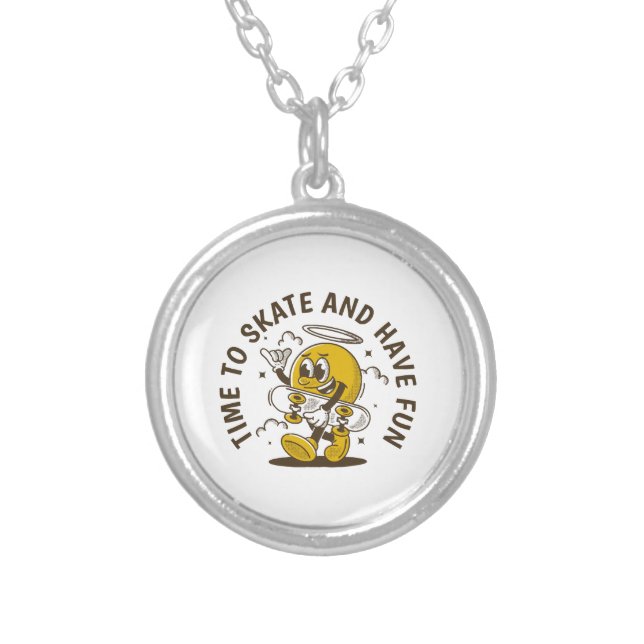 Time to skate silver plated necklace (Front)