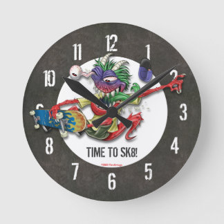 Time To Skateboard Wall Clock Concrete Pattern
