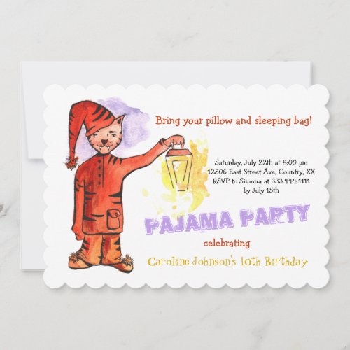 Time To Sleep Cat Pajama Birthday Party Invitation