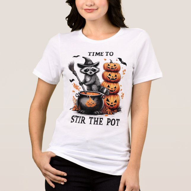 Time to Stir the Pot – Raccoon Halloween T-Shirt Tri-Blend Shirt (Front)