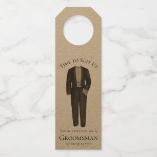Time to Suit Up Groomsman Proposal Vintage Tuxedo Bottle Hanger Tag