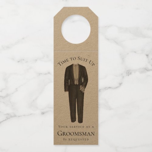 Time to Suit Up Groomsman Proposal Vintage Tuxedo  Bottle Hanger Tag