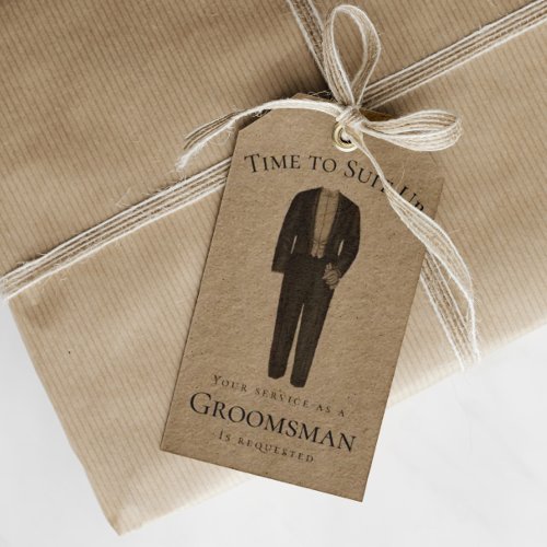 Time to Suit Up Vintage Groomsman Proposal Gift Tags